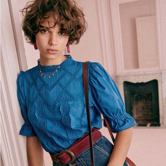 Sezane NWT Blue Bert Blouse size 40/M - Picture 1 of 5